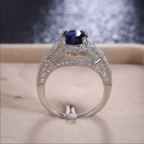 *NEW*925 Silver Sapphire Engagement Women’s Ring - Picture 6 of 6